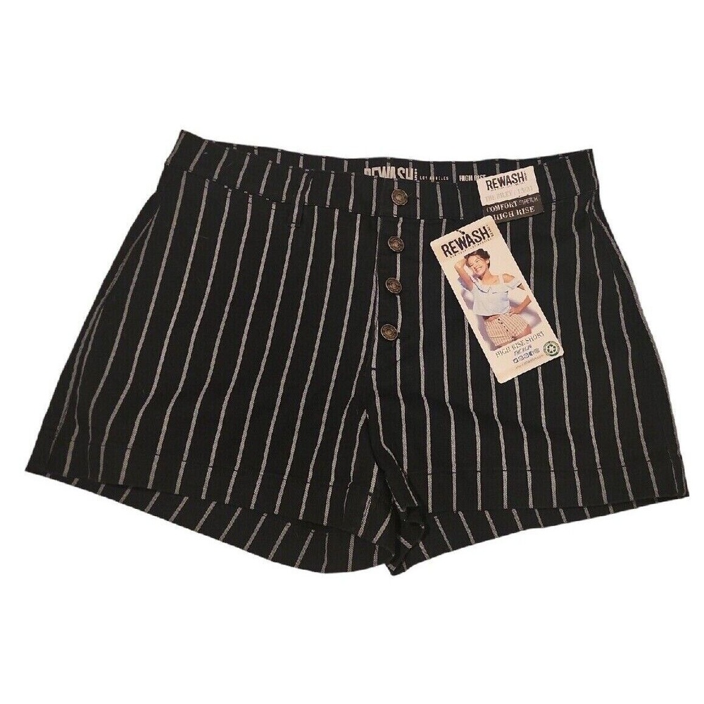 REWASH High Rise Shorts Comfort Stretch Button Fly Striped Black Size 13/31